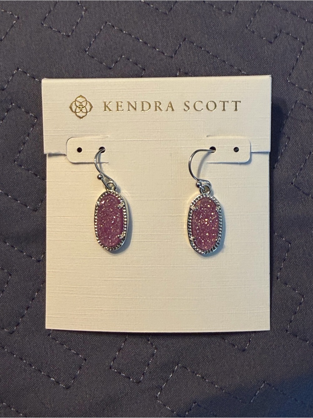 Kendra Scott Sparkling Pink Druzy Oval Drop Earrings- New